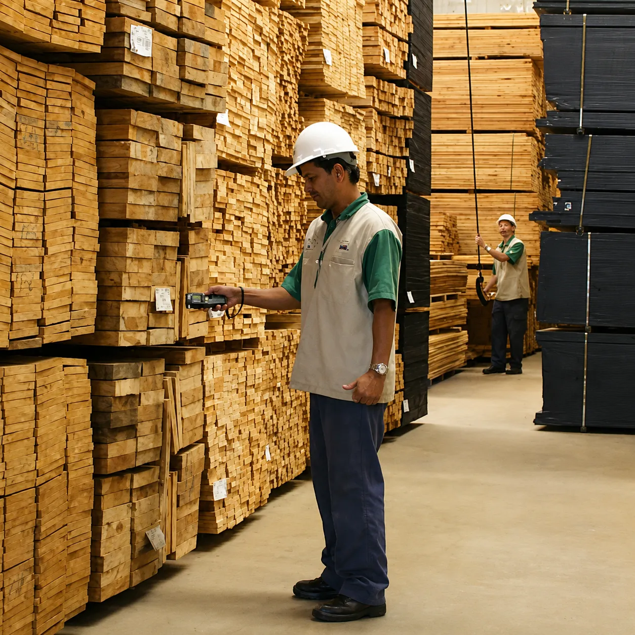 Operador em estoque de madeiras certificadas